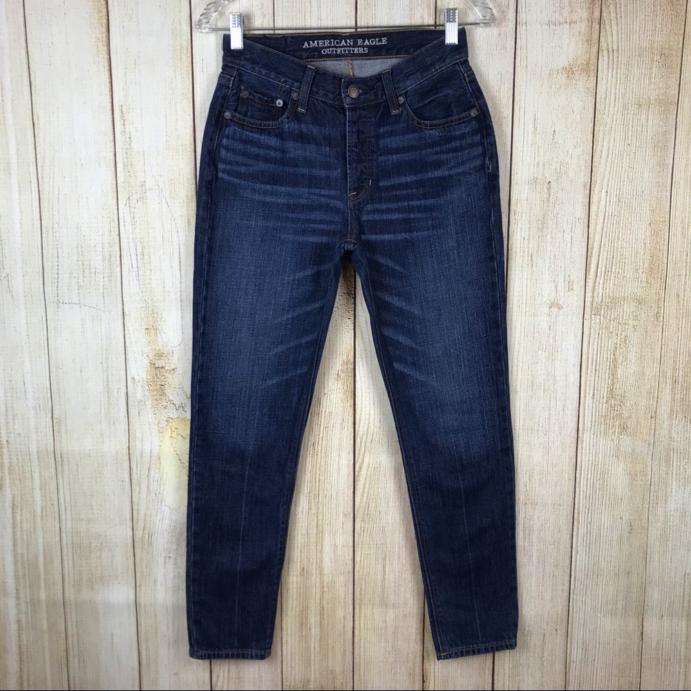 American Eagle Jeans Vintage Hi-Rise Button Fly Dark Wash 0 Mom Retro 90s Y2k